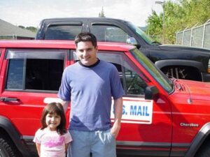 Rural letter carrier Paul Shaffer and his RHD Jeep Cherokee