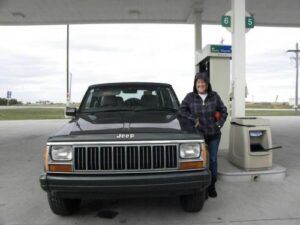 Rural letter carrier Victoria Potter and her right-hand drive Cherokee