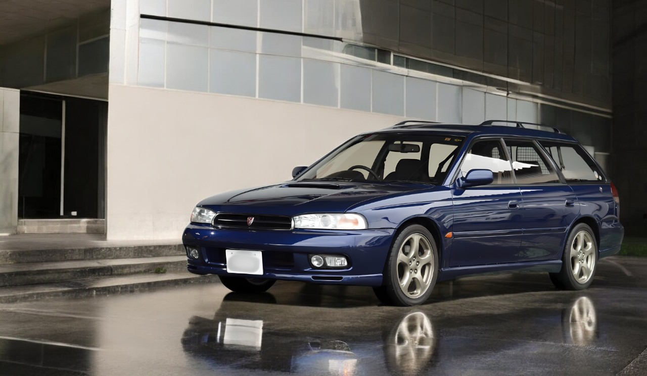Second generation RHD Subaru Legacy Wagon in navy blue from the left front