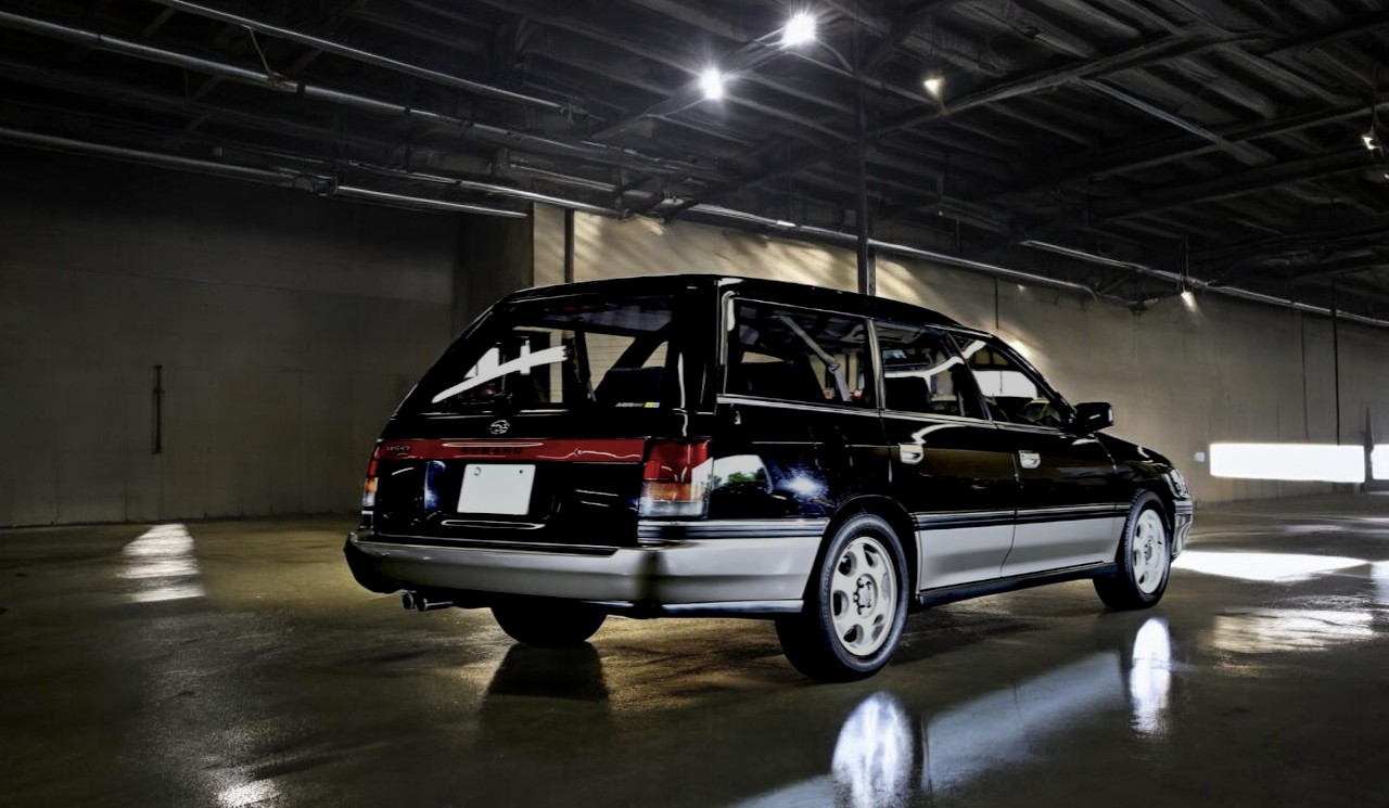 Second generation RHD Subaru Legacy Wagon in black from right rear